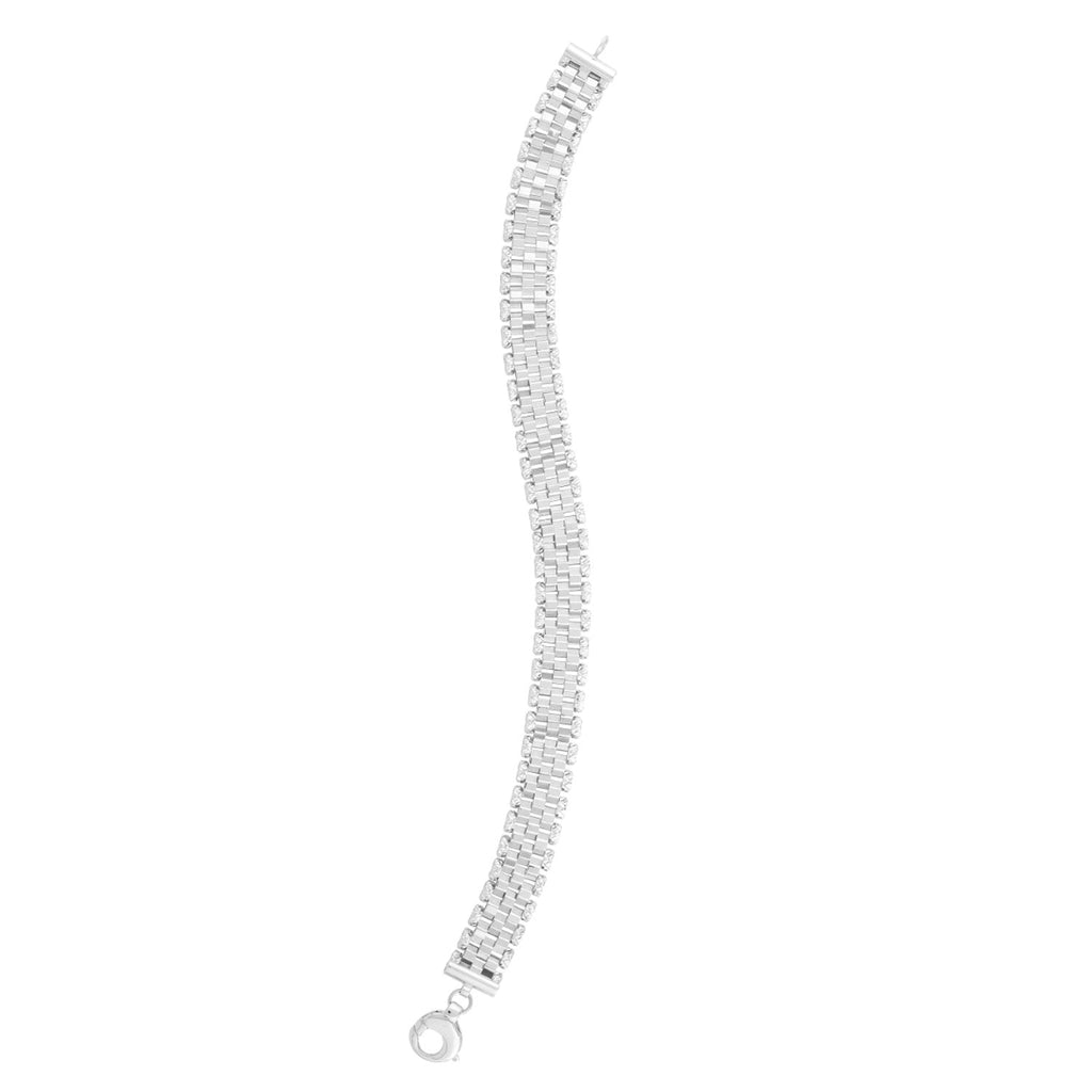 14K White Gold Diamond Cut/ Textured Finish 9.6mm Faceted Panther Link Bracelet with Lobster Clasp - 7.25"