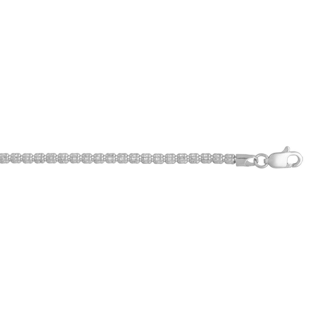 14K White Gold Diamond Cut/ Textured Finish 2.74mm Fancy Ice Chain Bracelet with Lobster Clasp - 7.5"