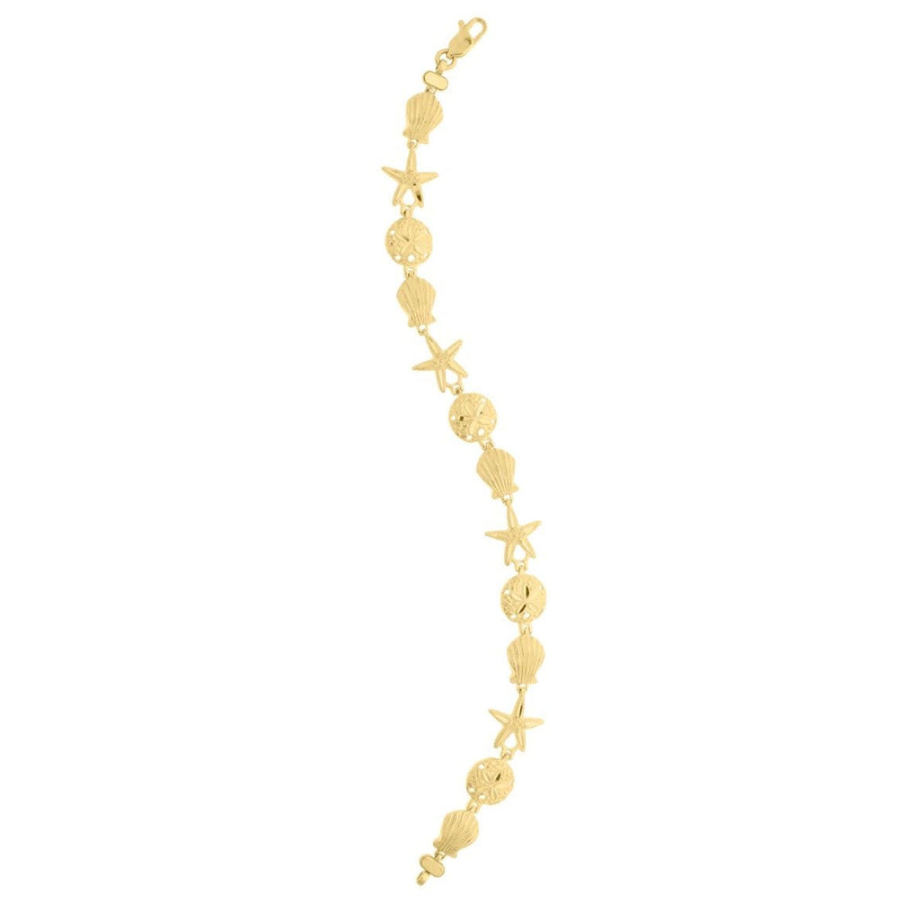 10k Yellow Gold Polished Finish Sea Life Bracelet with Lobster Clasp - 7.25"