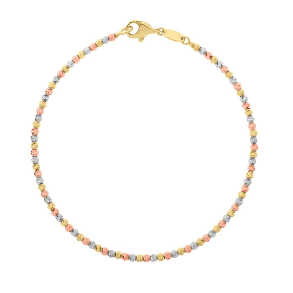 10K Tri-color Gold Diamond Cut/ Textured Finish Bead Chain Bracelet with Lobster Clasp - 7"