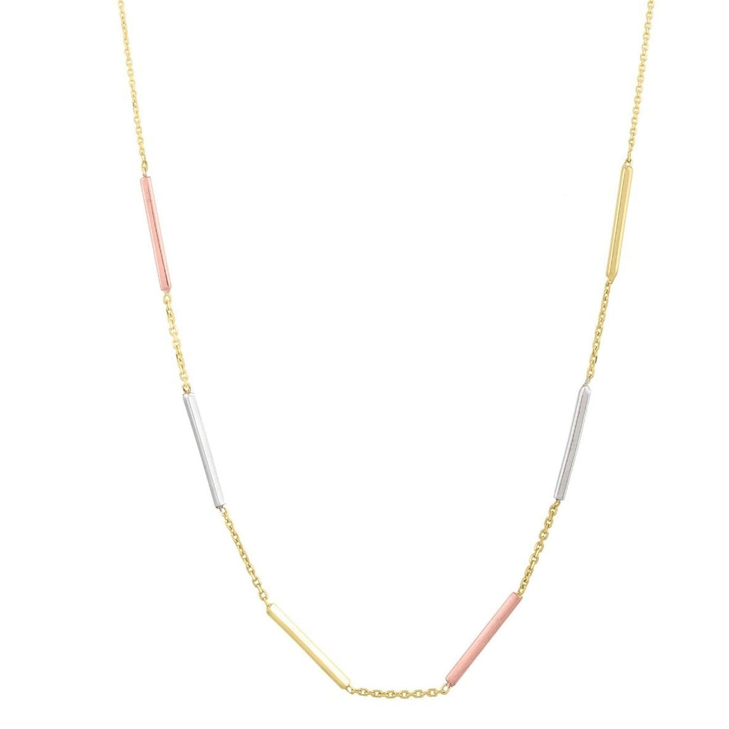 JewelStop 10k Tri-color Gold 0.9mm Bar Station Link Chain Necklace, Lobster Clasp. Includes 1" extender. - 18" 