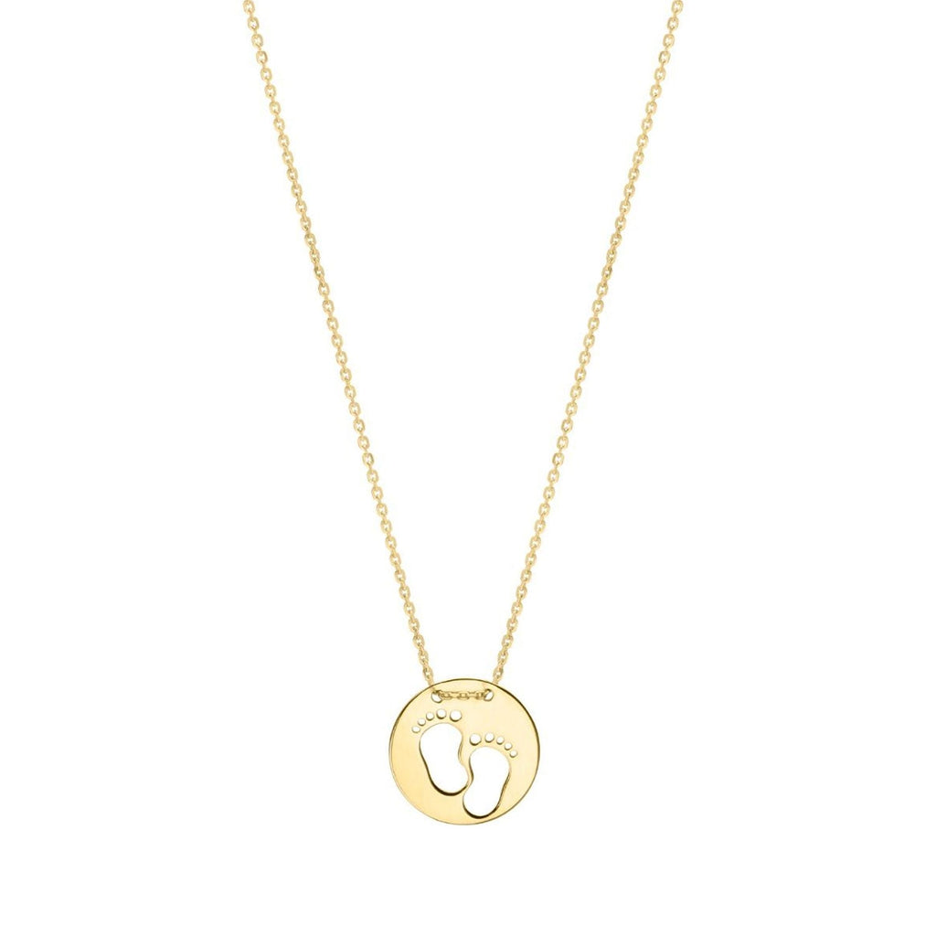 JewelStop 10k Yellow Gold Polished Finish Baby Footprints Necklace, Spring Ring Clasp - 18" Jump ring at 16"