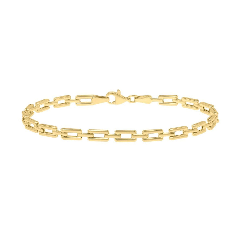 10k Yellow Gold Polished Finish 3.8mm Deco Link Chain Bracelet with Lobster Clasp - 7"