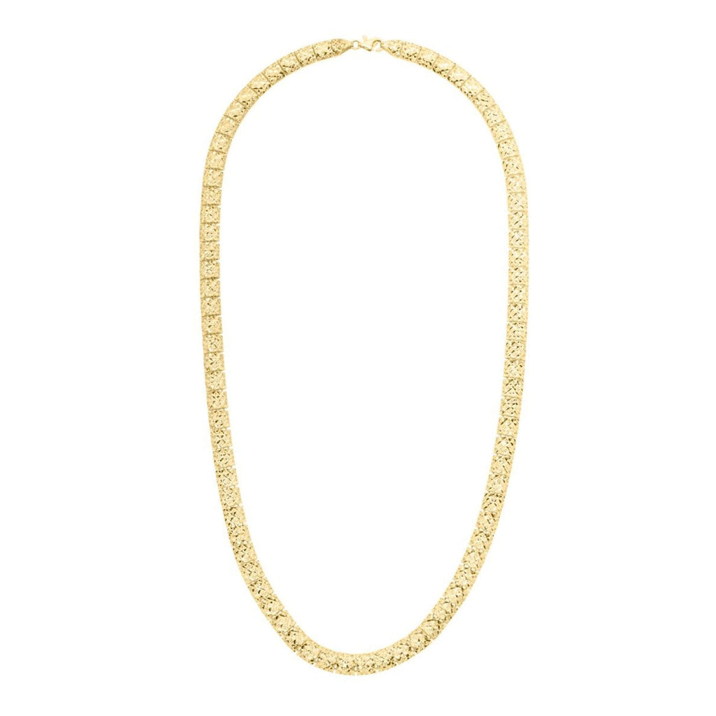 JewelStop 10k Yellow Gold Diamond Cut/ Textured Finish 6.2mm Square Link Chain, Lobster Clasp - 18"