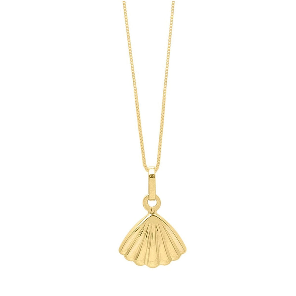 JewelStop 10k Yellow Gold Polished Finish Sea Shell Pendant Chain Necklace, Spring Ring Clasp - 18" 