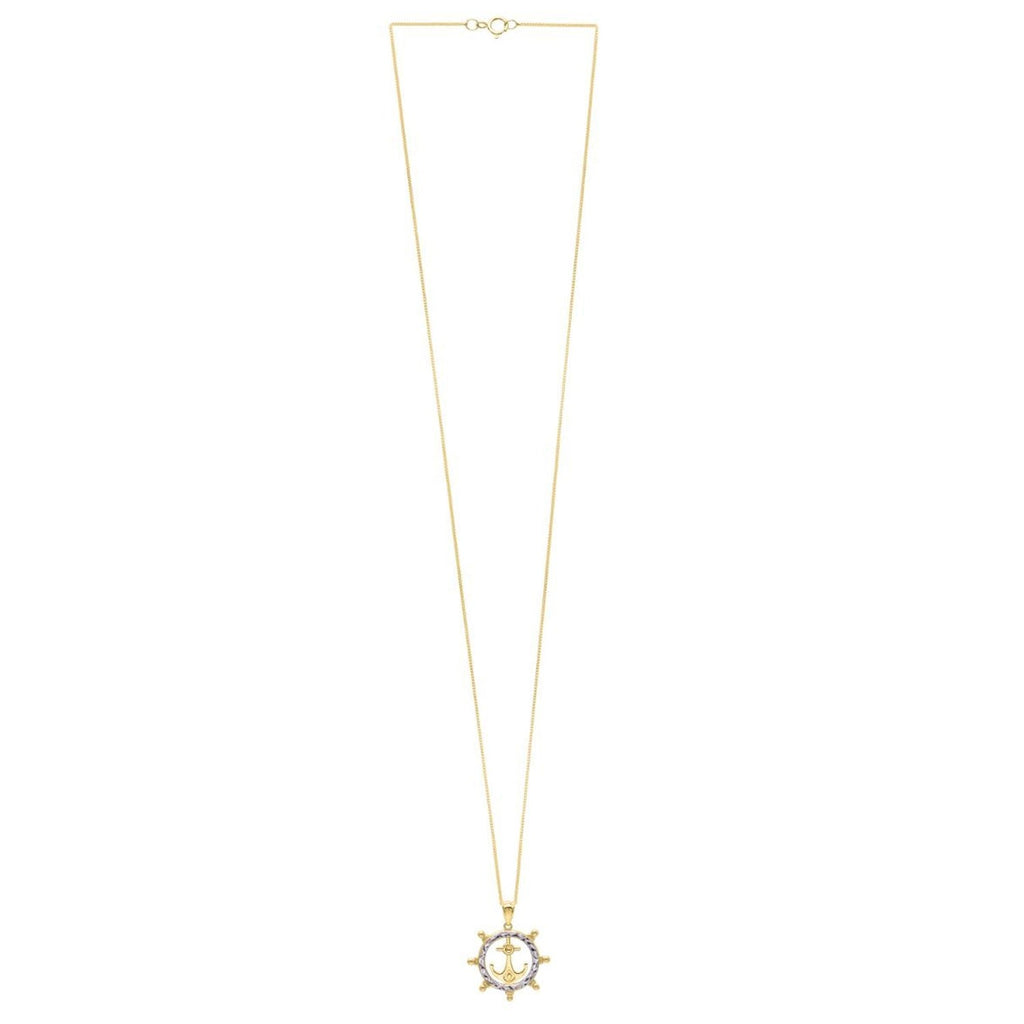 JewelStop 10k Two-tone Gold Polished Finish Ship's Wheel Anchor Pendant Chain Necklace, Spring Ring Clasp - 18" 