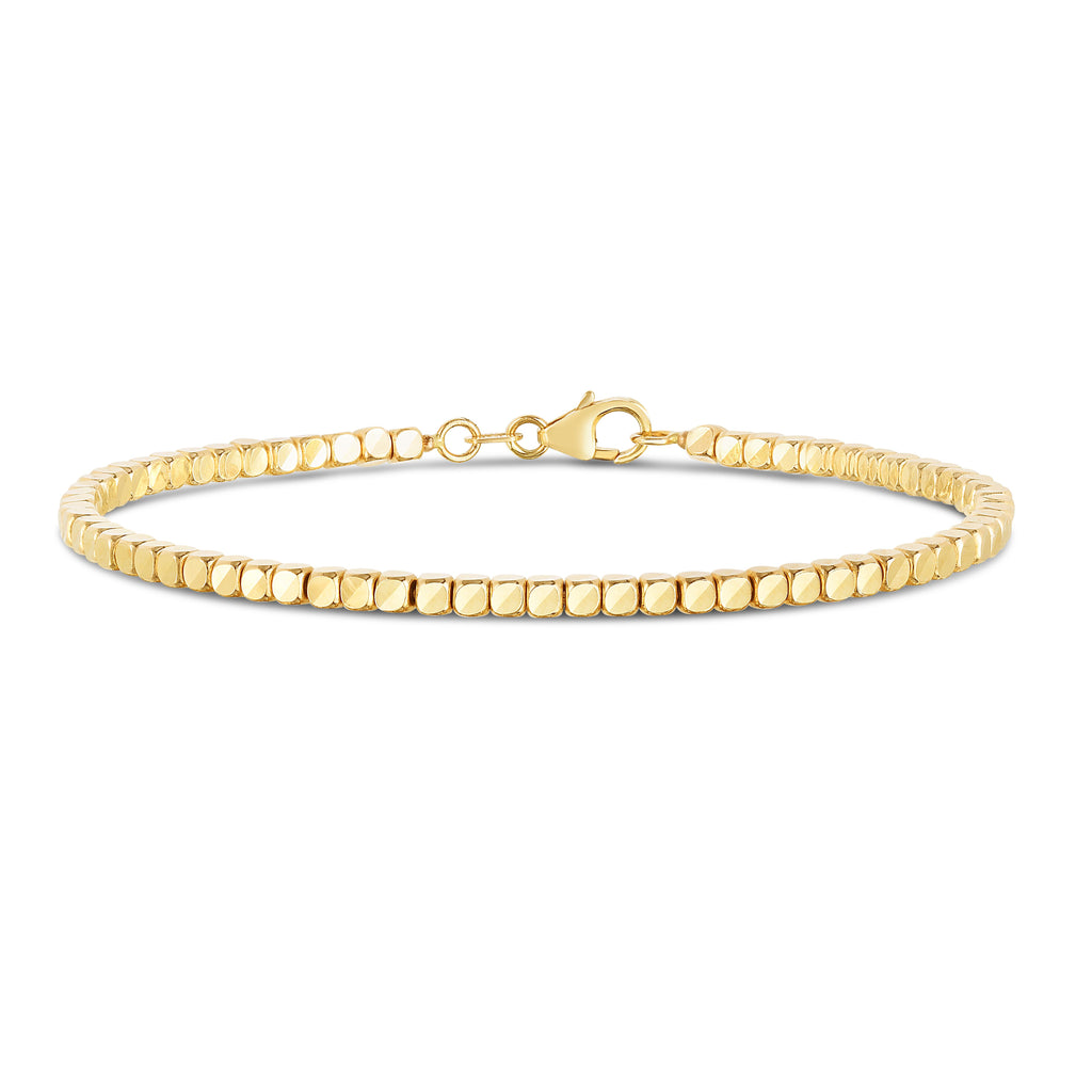 JewelStop 14K Yellow Gold Polished Finish Cube Bangle with Lobster Clasp - 6.75" 