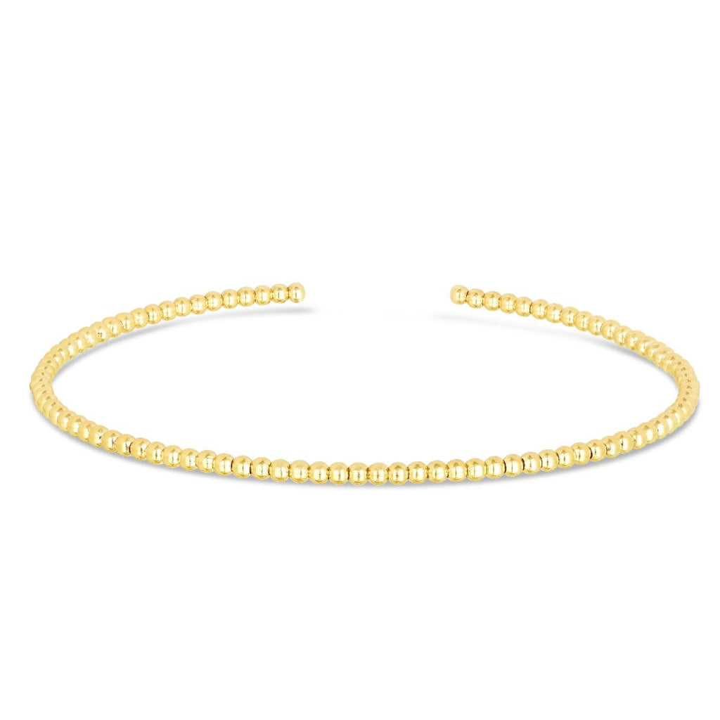 JewelStop 14K Yellow Gold Polished Finish 2mm Bead Cuff Bangle - 6.5" 