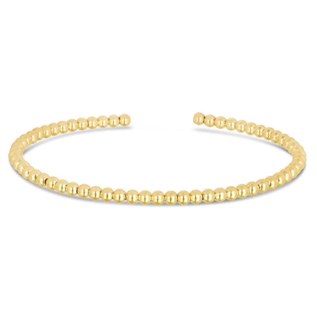 JewelStop 14K Yellow Gold Polished Finish 3mm Bead Cuff Bangle - 6.75" 