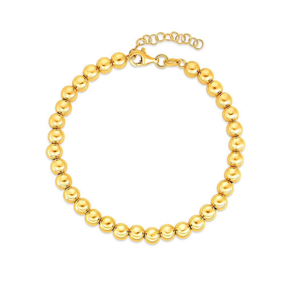 JewelStop 14K Yellow Gold Polished Finish 4mm Bead Chain Bracelet with Lobster Clasp - 8"