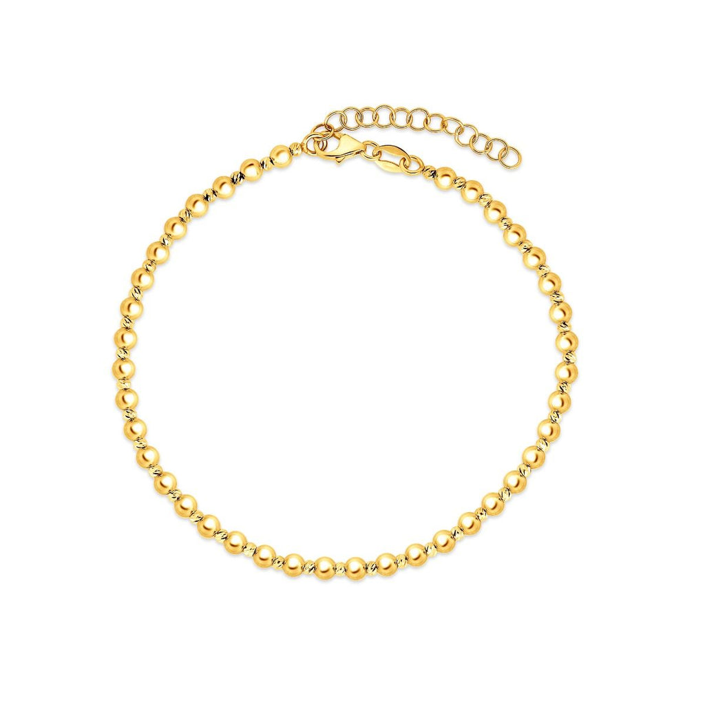 JewelStop 14K Yellow Gold Polished Finish 3mm Bread Chain Bracelet with Lobster Clasp - 8" 