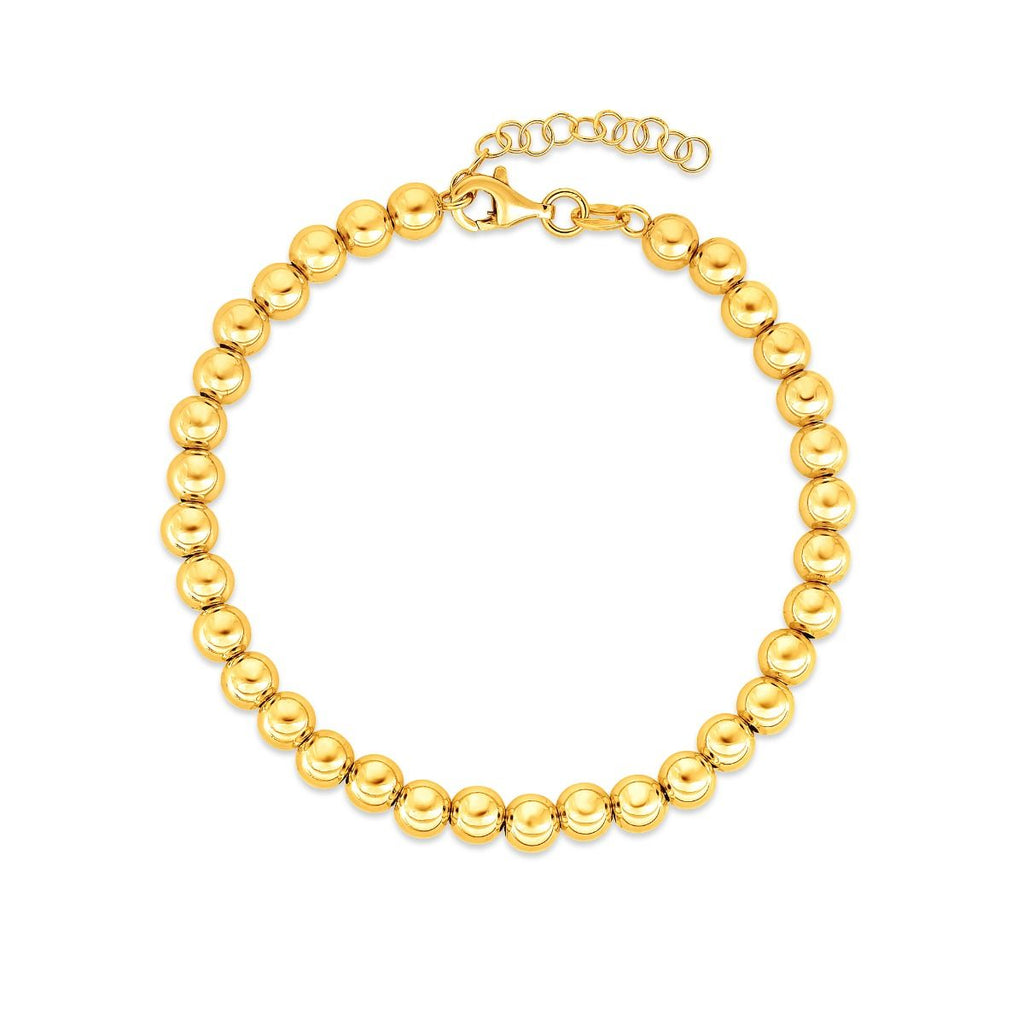 JewelStop 14K Yellow Gold Polished Finish 5mm Bead Chain Bracelet with Lobster Clasp - 8"