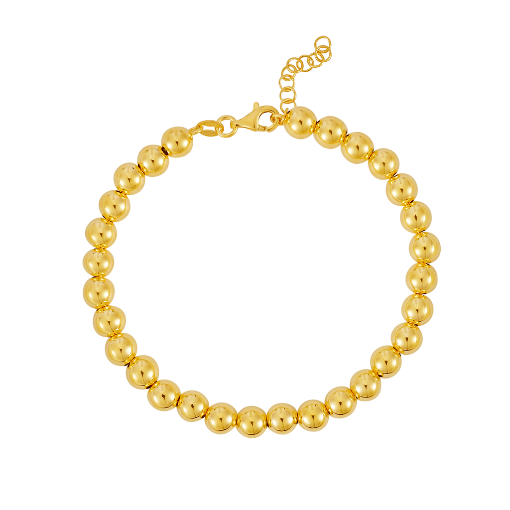 JewelStop 14K Yellow Gold Polished Finish 6mm Includes 1 -2" Extender Bead Chain Bracelet with Lobster Clasp - 8.25" 