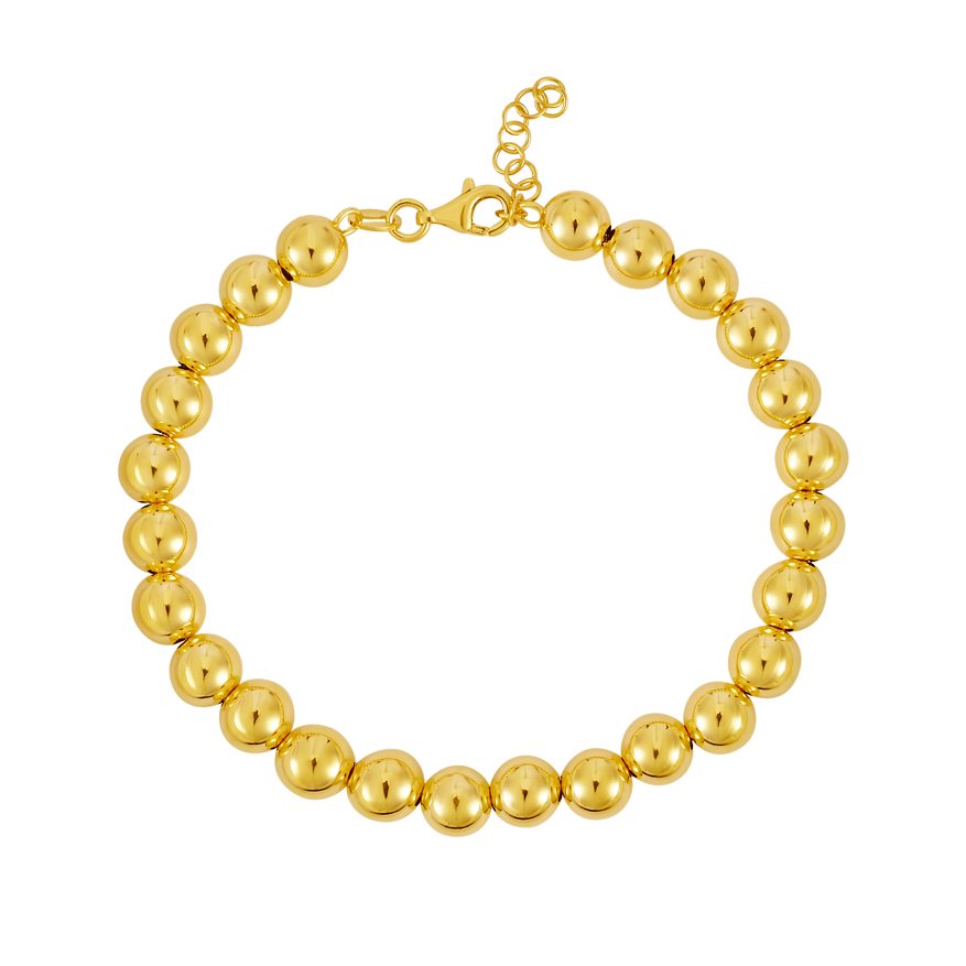 JewelStop 14K Yellow Gold Polished Finish 7mm Includes 1 -2" Extender Bead Chain Bracelet with Lobster Clasp - 8.25"