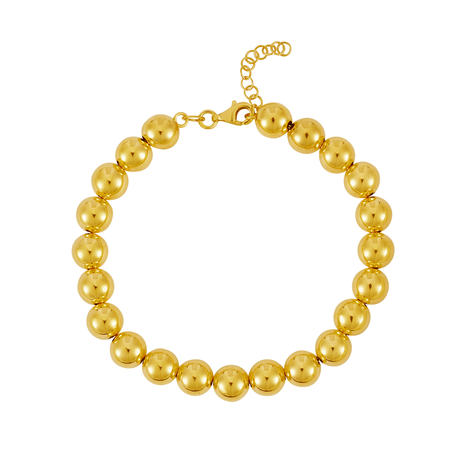 JewelStop 14K Yellow Gold Polished Finish 8mm Includes 1 -2" Extender Bead Chain Bracelet with Lobster Clasp - 8.5"