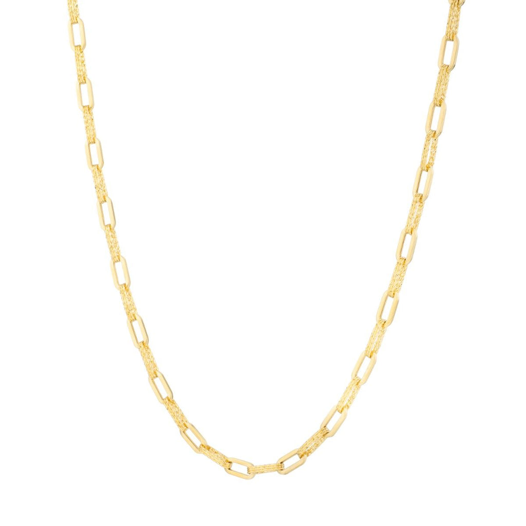 JewelStop 14K Yellow Gold Diamond Cut/ Textured Finish 4mm Diamanté Paperclip Chain with Lobster Clasp - 18"