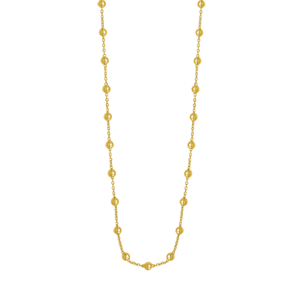 JewelStop 14K Yellow Gold Polished Finish Layering Saturn Bead Necklace with Lobster Clasp - 18"