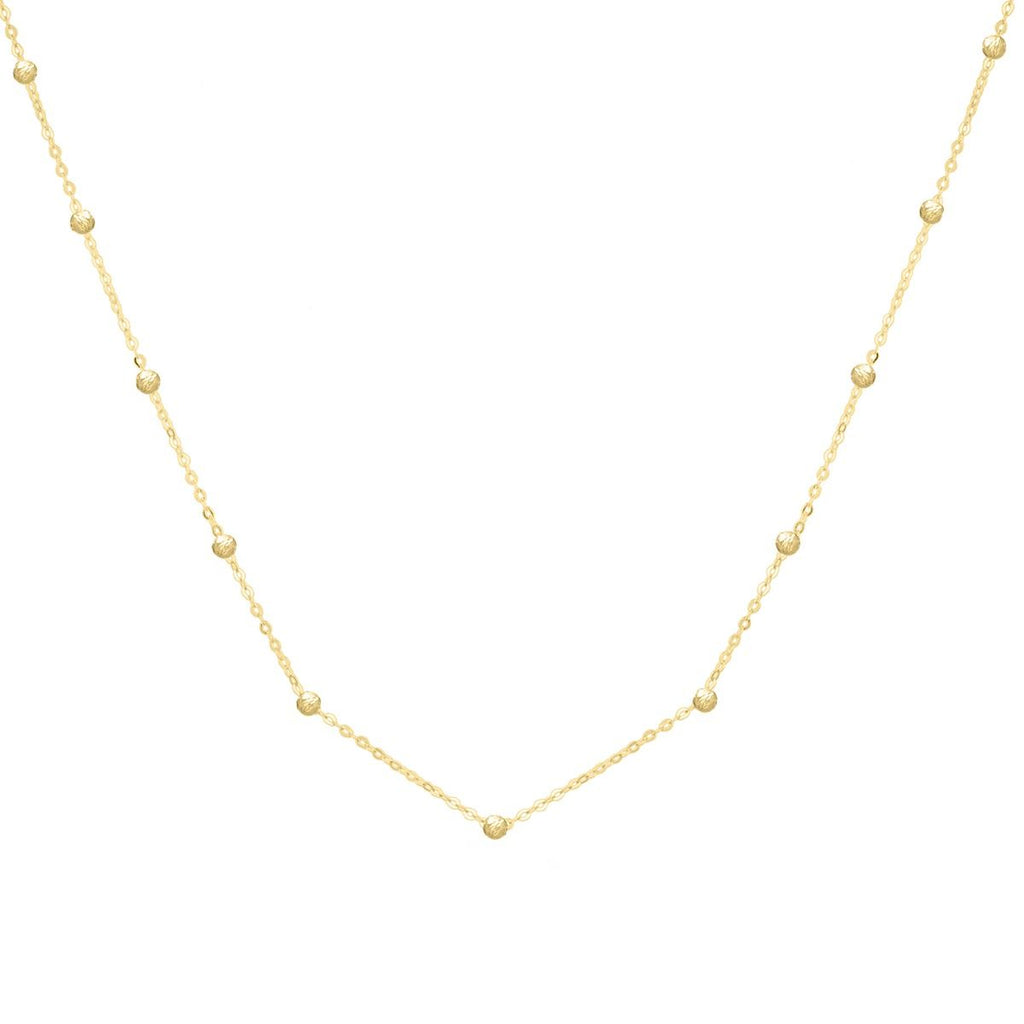 JewelStop 14K Yellow Gold Diamond Cut/ Textured Finish Saturn Bead Chain Necklace with Lobster Clasp - 18" 