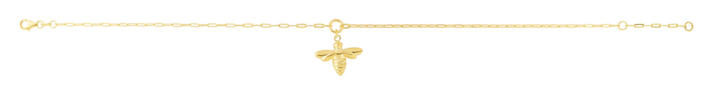 JewelStop 14K Yellow Gold Polished Finish Dangling Bumblebee Charm hanging on a Paperclip Chain Bracelet with Lobster Clasp - 10"