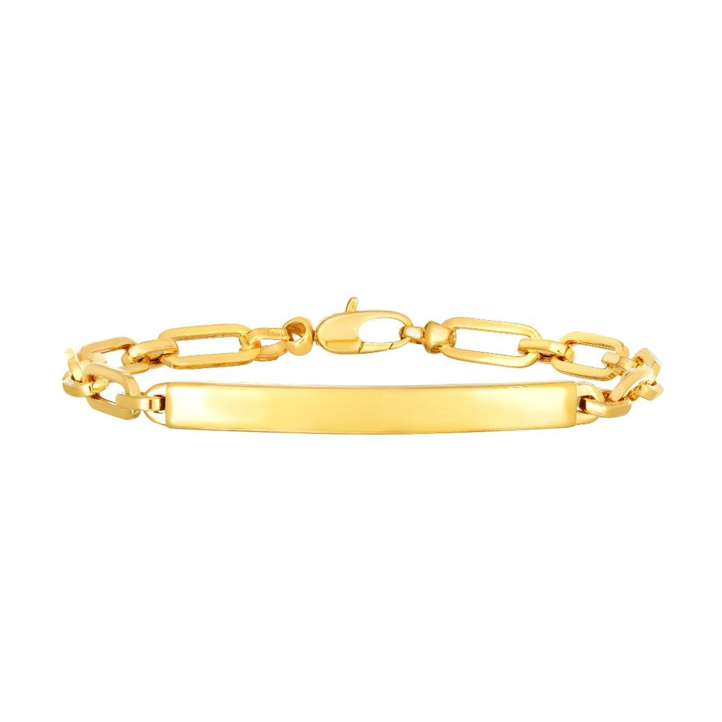 JewelStop 14K Yellow Gold Polished Finish Paperclip Chain ID Bracelet with Lobster Clasp - 7" 