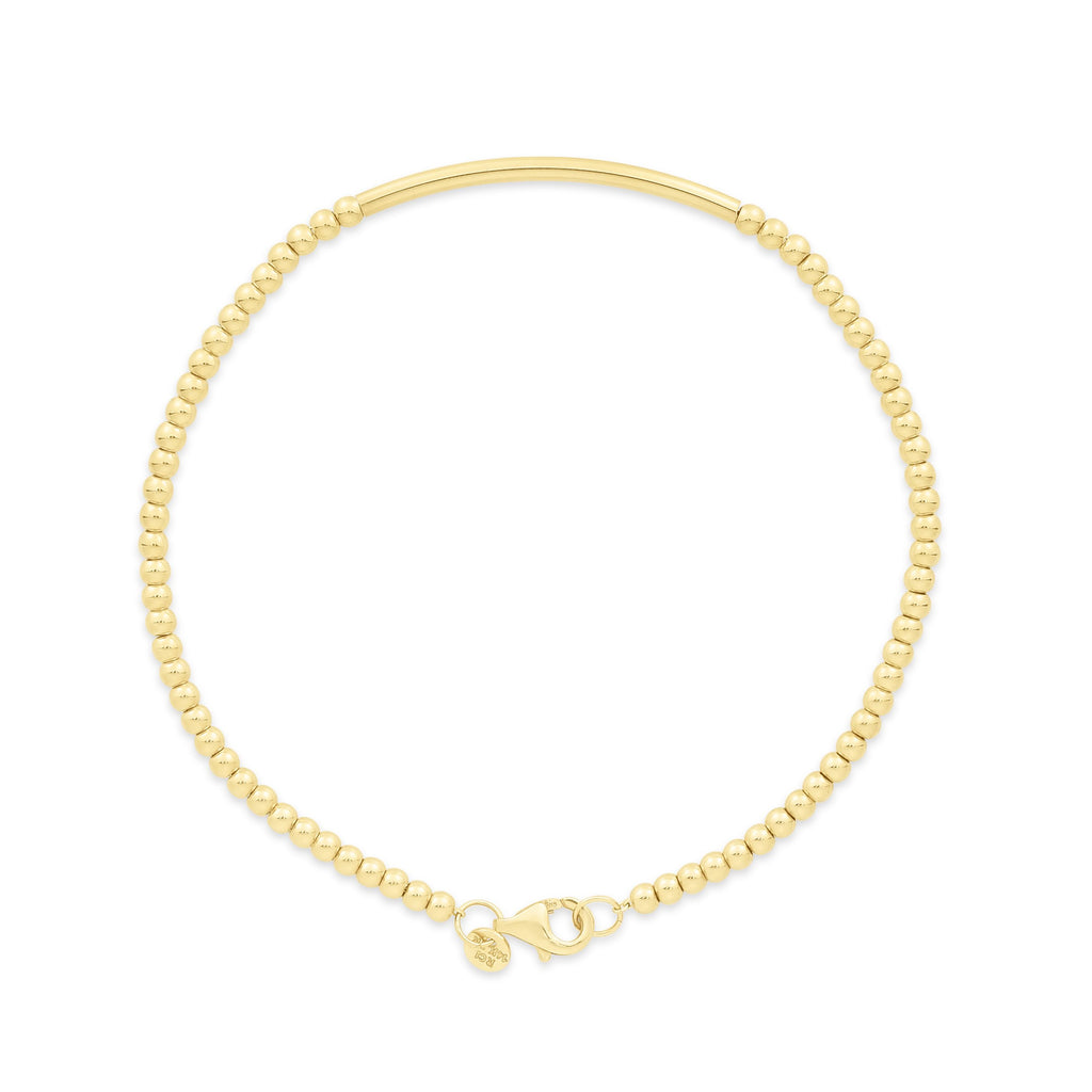 JewelStop 14K Yellow Gold Polished Finish Bead Bar Chain Bracelet with Lobster Clasp - 7" 