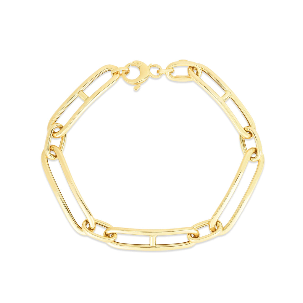 JewelStop 14K Yellow Gold Polished Finish Elongated Alternating Mariner Link Bracelet with Lobster Clasp - 7.25" 