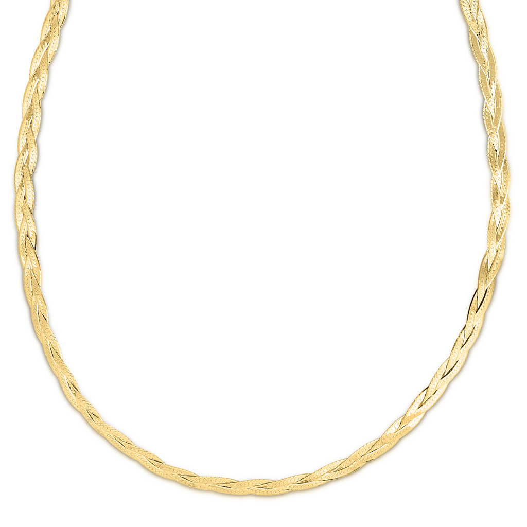 JewelStop 14K Yellow Gold Diamond Cut/Textured Finish 3.2mm Braided Herringbone Fancy Chain Bracelet with Lobster Clasp -7",16",18",20"