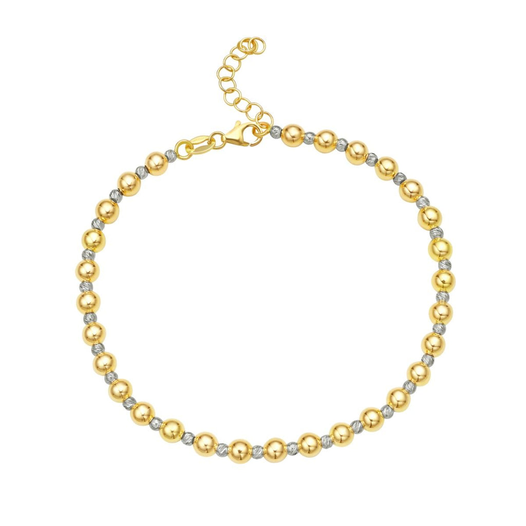 JewelStop 14K Two-Tone Gold Diamond Cut/ Textured Finish Bead Chain with Pear Shaped Lobster Clasp - 8" 