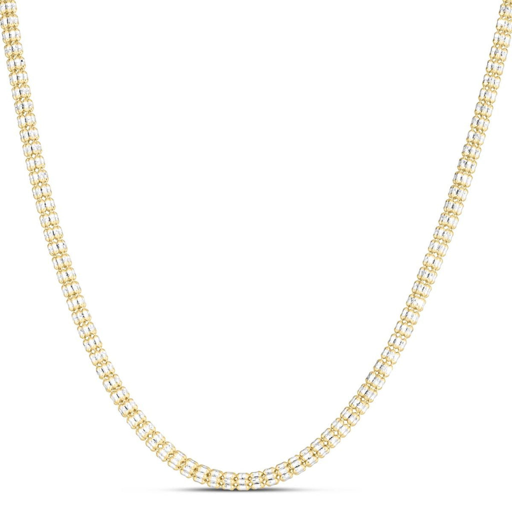 JewelStop 14K Two-tone Gold Polished Finish 4.25mm Fancy Ice Chain with Lobster Clasp -18",20",22"