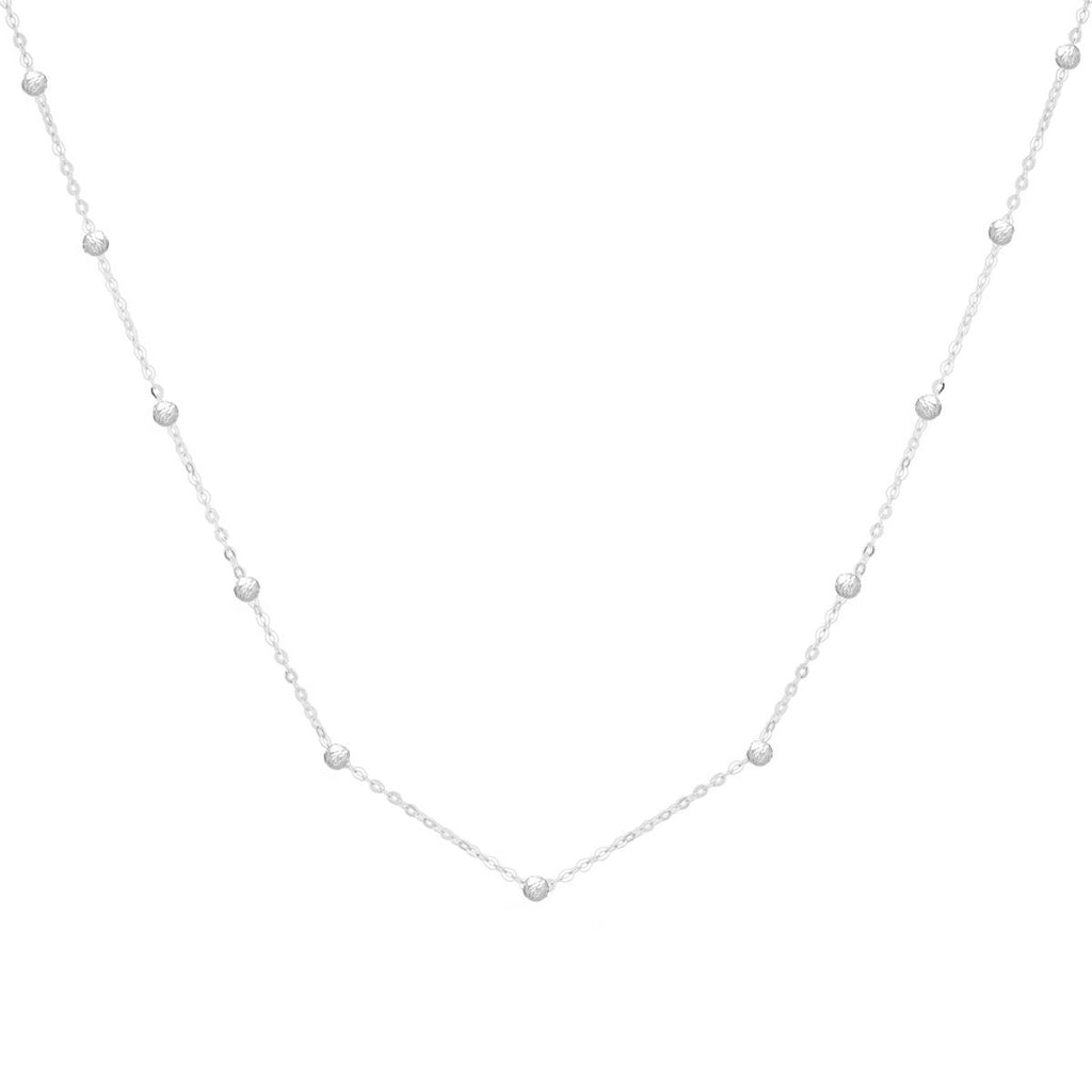 JewelStop 14K White Gold Diamond Cut/ Textured Finish Saturn Bead Chain Necklace with Lobster Clasp - 18" 