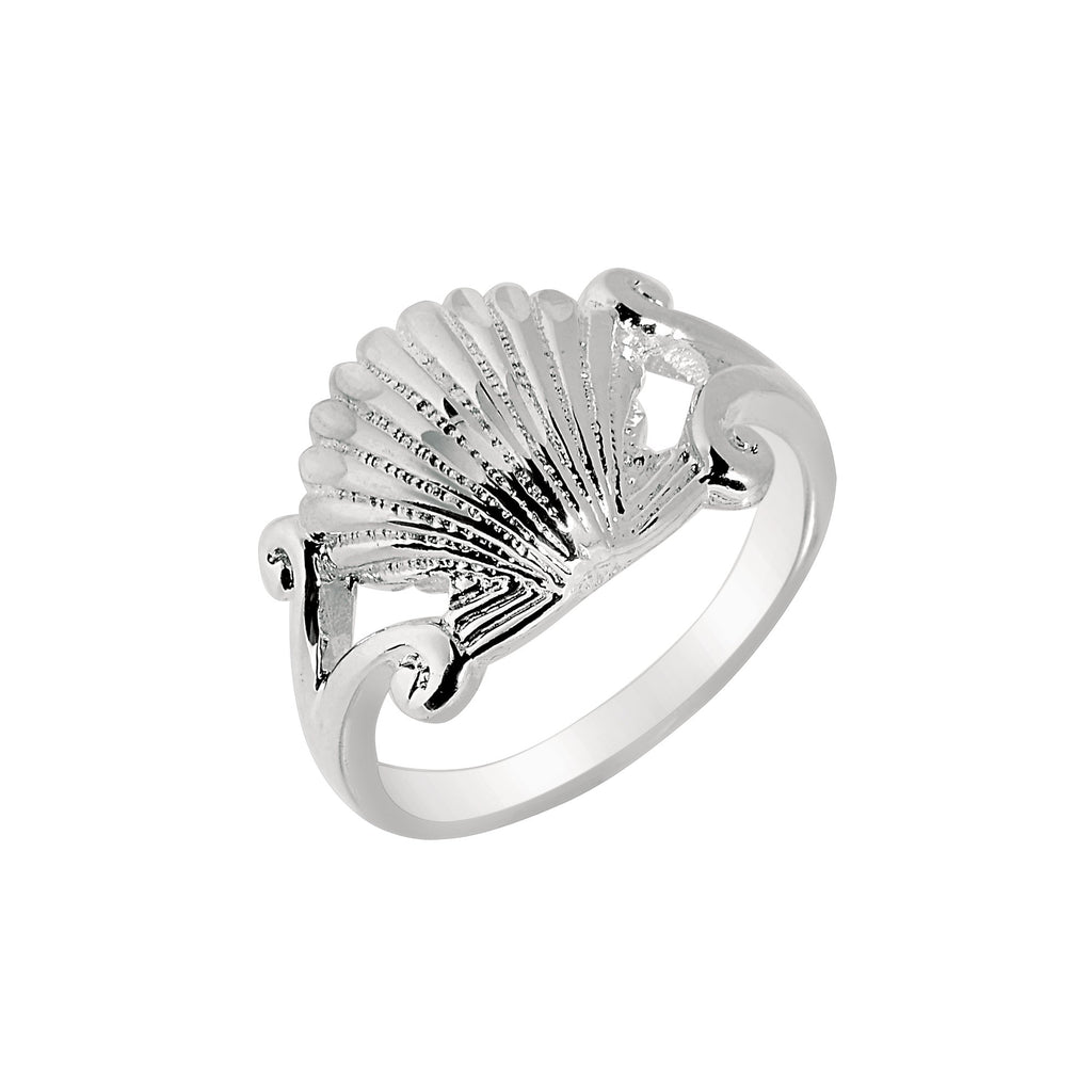 925 Sterling Silver 23mm Shiny Sea Shell Ring - JewelStop1