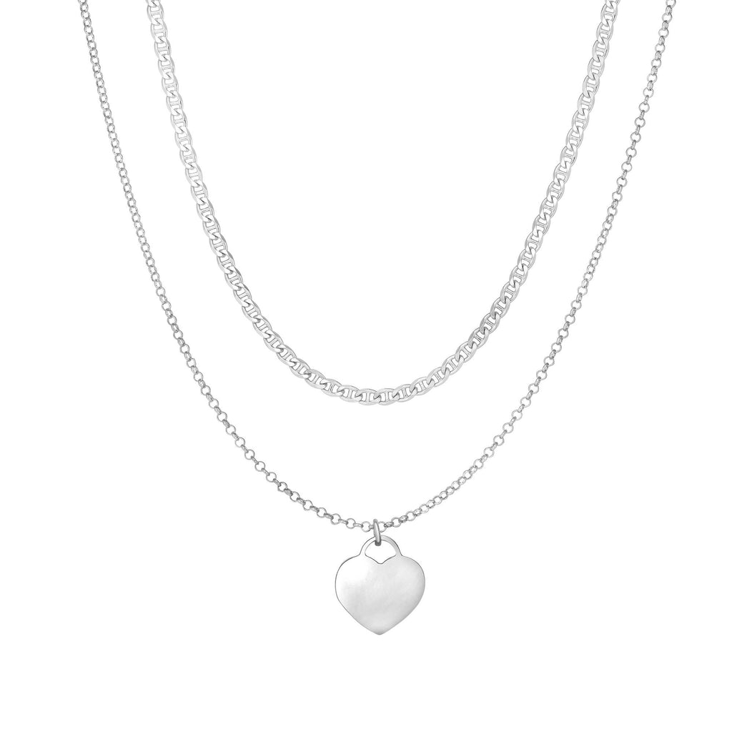 Sterling Silver Rhodium Finish Shiny Heart Necklace, Lobster Clasp-16" - JewelStop1