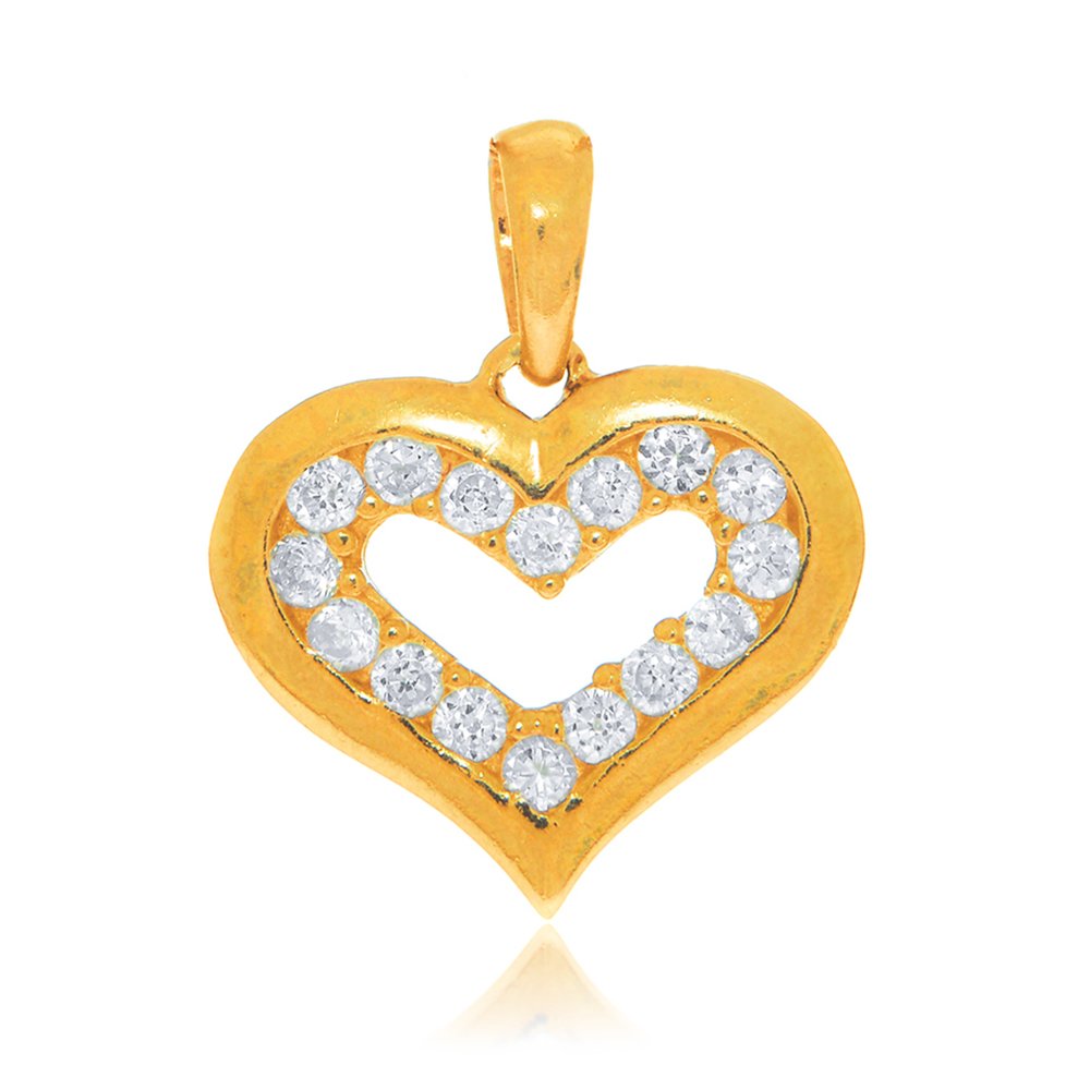 14K Solid Yellow Gold CZ Open Heart Pendant Cubic Zirconia Love Charm - JewelStop1