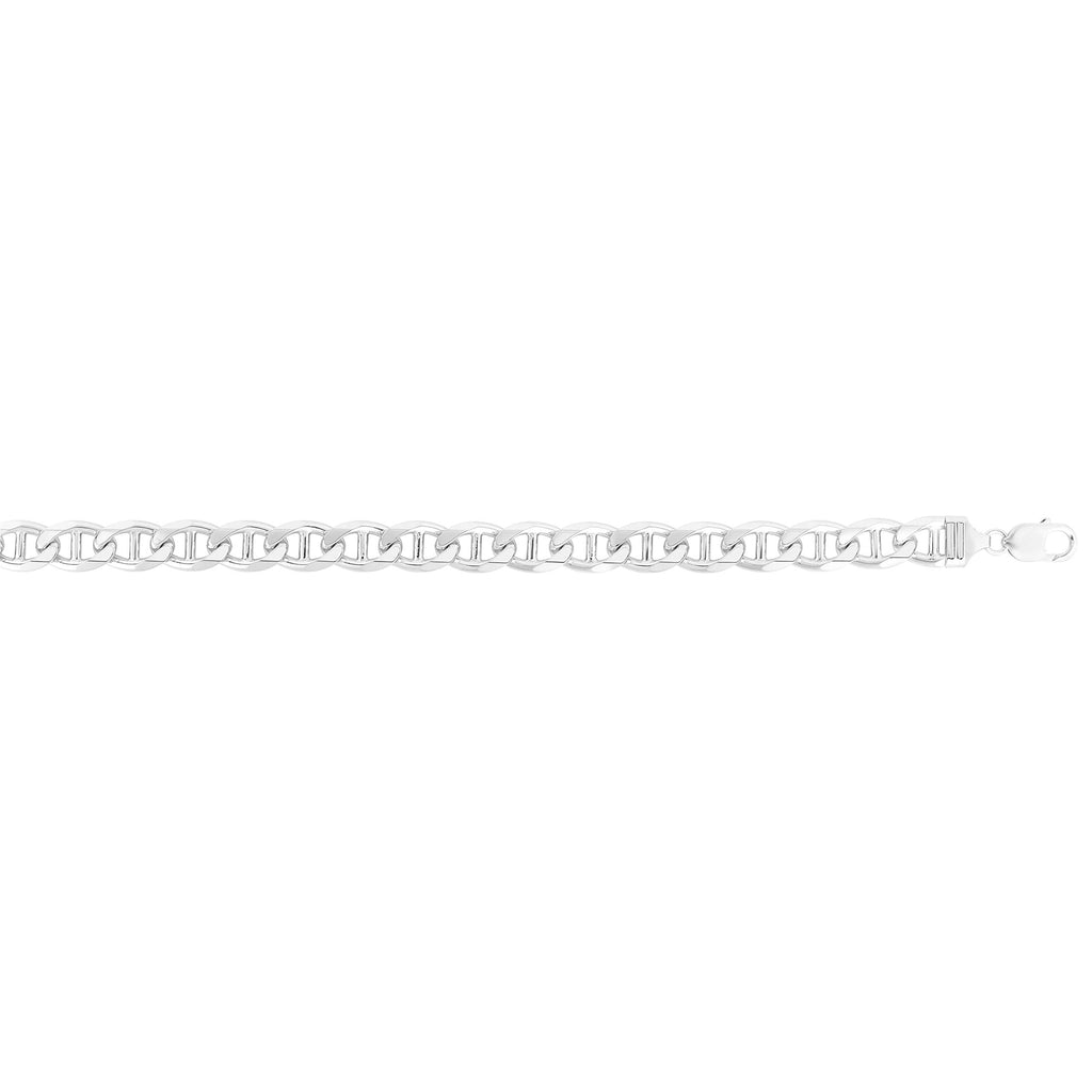 Sterling Silver with Rhodium Finish 10mm Classic Mariner Bracelet, Lobster Clasp - JewelStop1