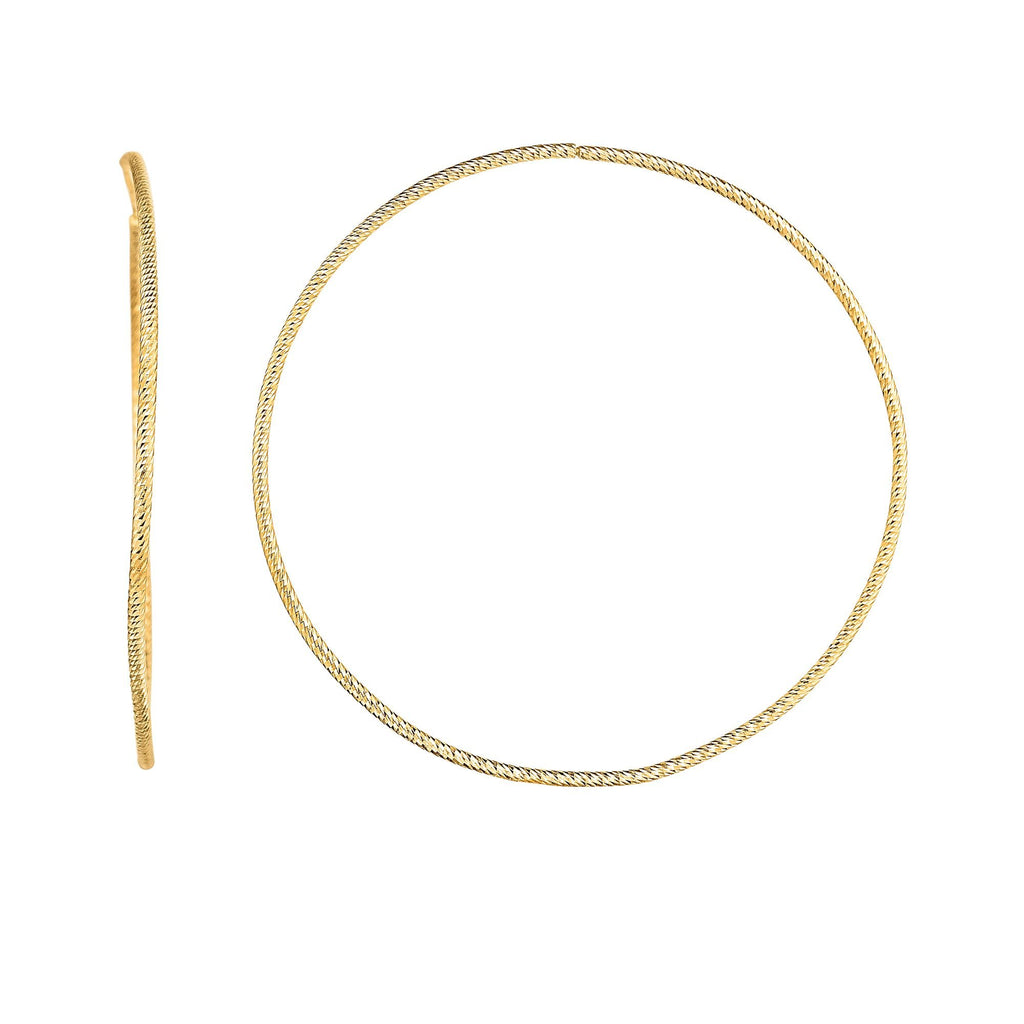 14k Yellow Gold 1x50mm Diamond-Cut Round Tube Fancy Hoop Earrings - JewelStop1