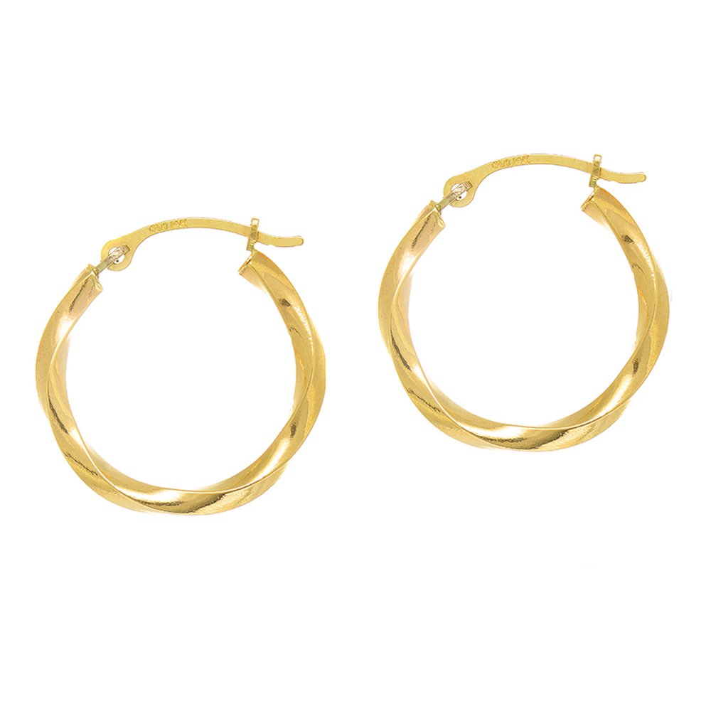 14K Yellow Gold Tubular Twisted Round Hoop Earrings - JewelStop1