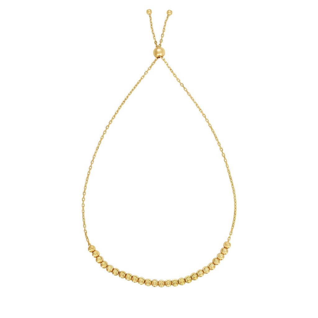 14k Yellow Gold Shiny And Diamond-Cut Center Bead Element Adjustable Bracelet - JewelStop1