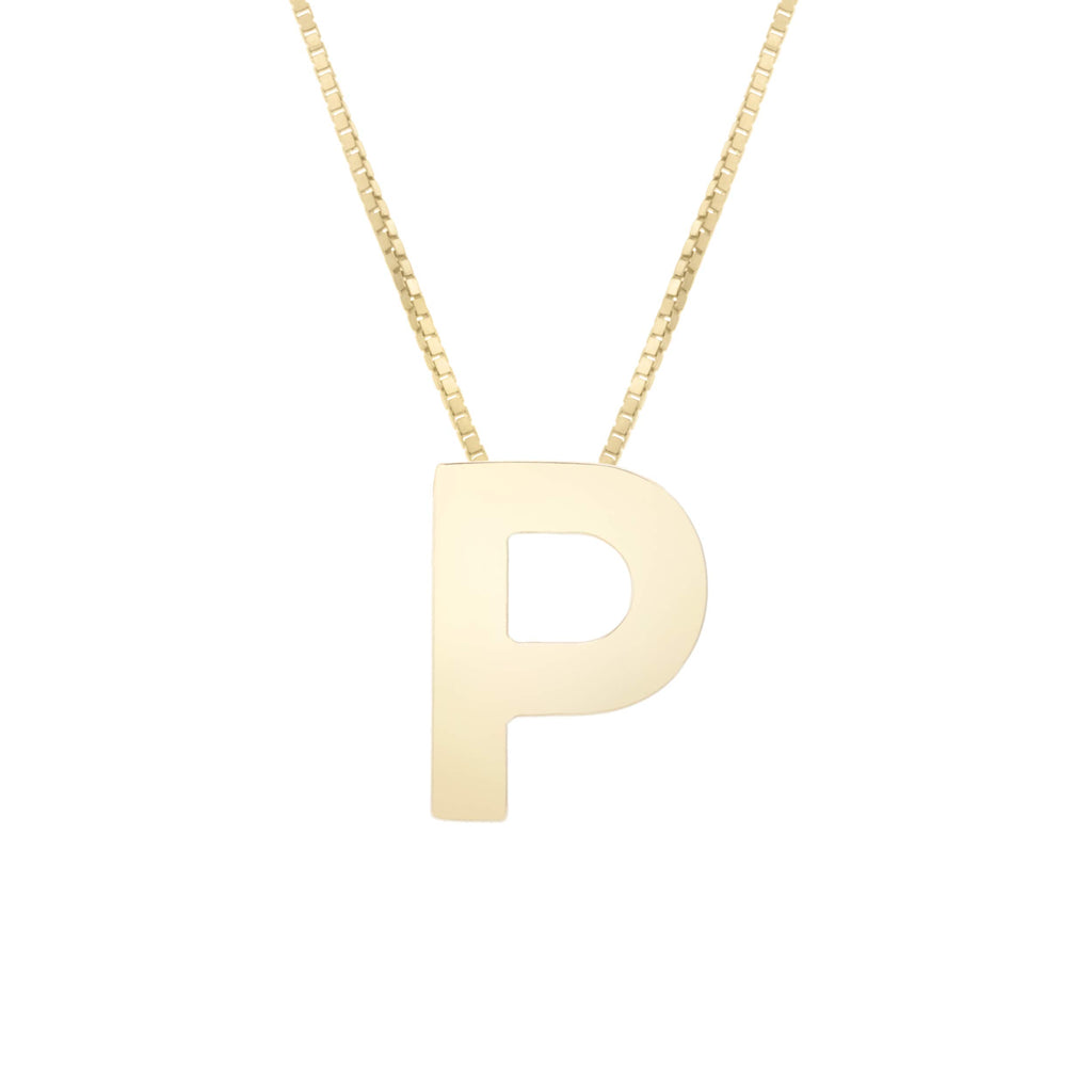 14k Yellow Gold 10x7mm Polished Initial-P Necklace with Lobster Clasp 18" - JewelStop1