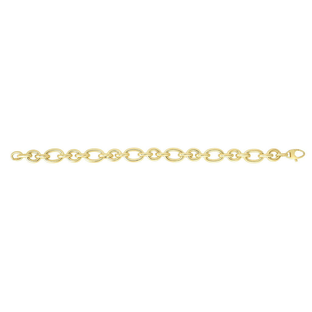 14K Yellow Gold 9.4mm Shiny Oval Link Fancy Bracelet, Fleur De Lis Clasp - JewelStop1