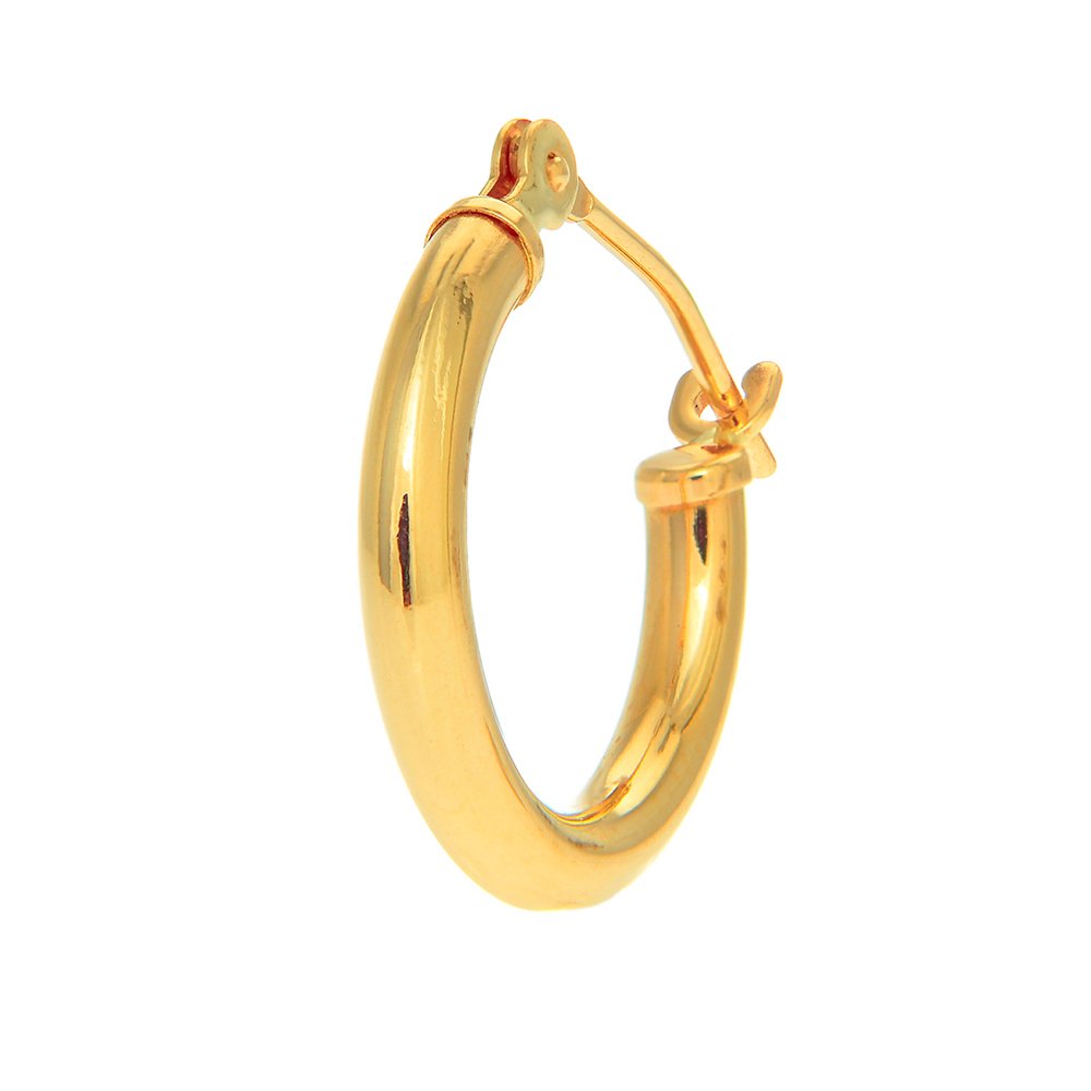 14k Yellow Gold Tubular Hoop Mens Single Earring 12mm, 14mm - JewelStop1