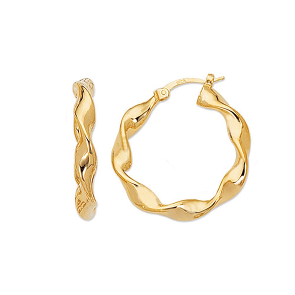 14k Yellow Gold 30mm X 5mm Twisted Round Hoop Earrings - JewelStop1