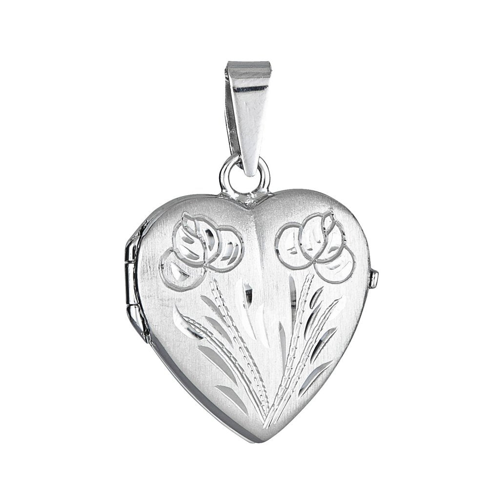 925 Sterling Silver Floral Heart Locket Pendant Charm - JewelStop1