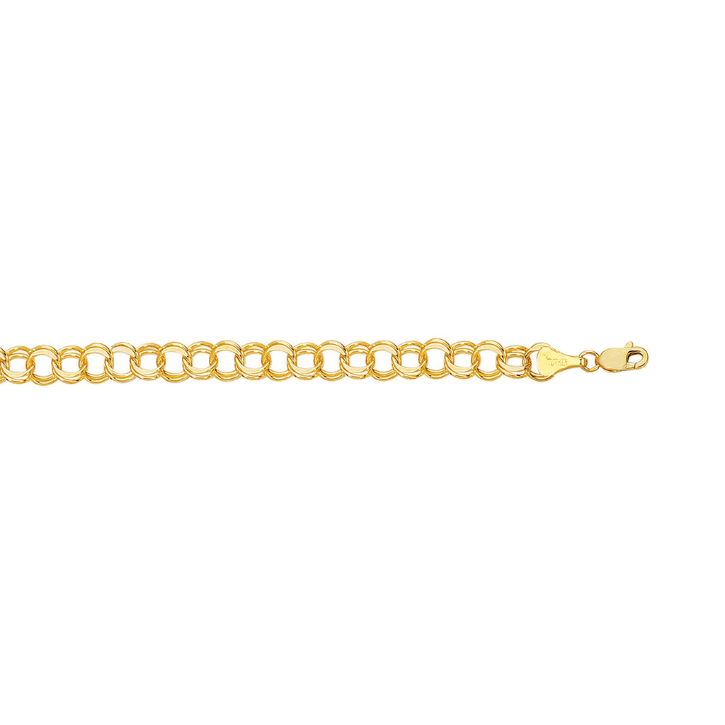 14k Yellow Gold 6.4mm Charm Bracelet 8" Lobster Claw - JewelStop1