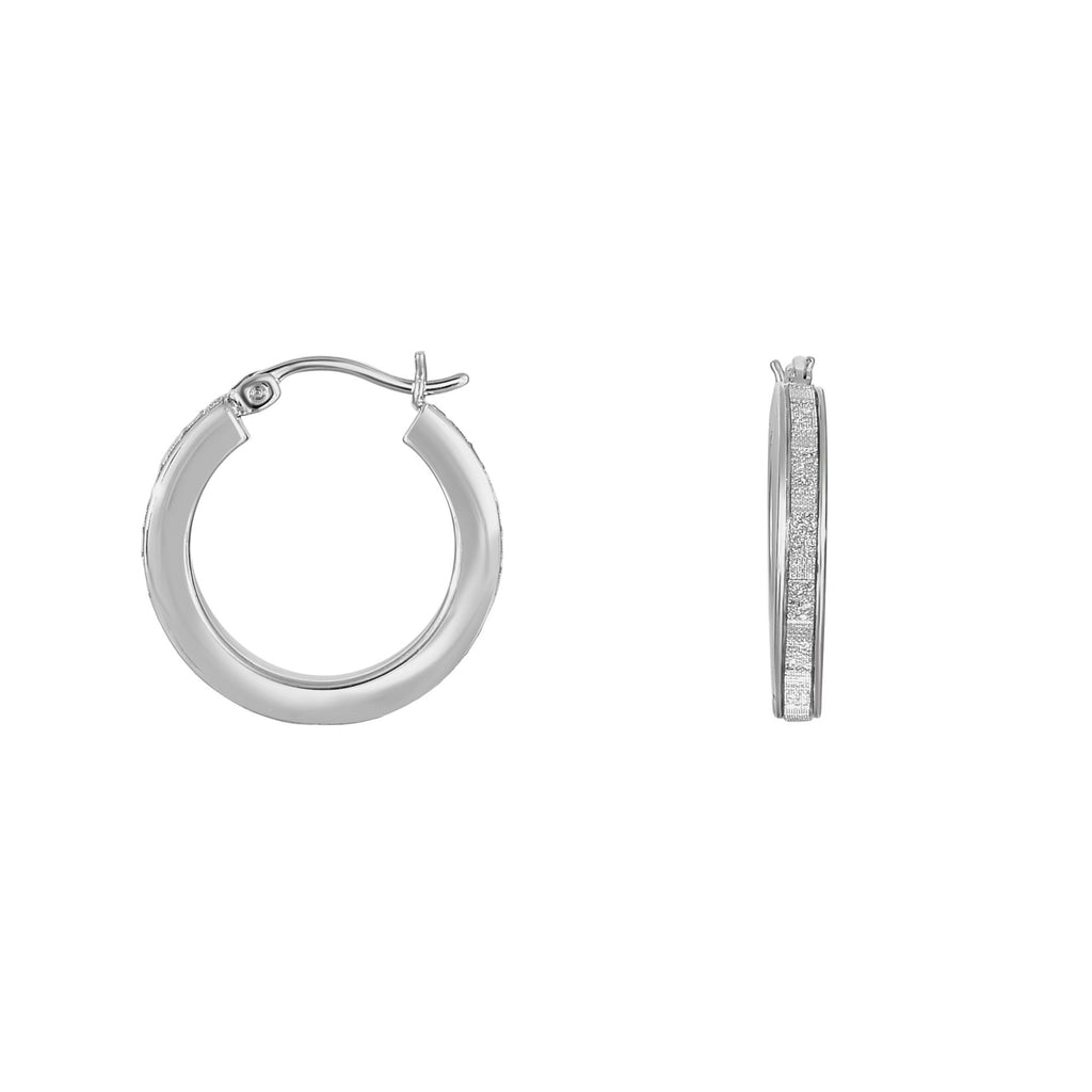 .925 Sterling Silver 3x19mm Shiny And Sparkle Round Hoop Earrings, Hinged Clasp - JewelStop1
