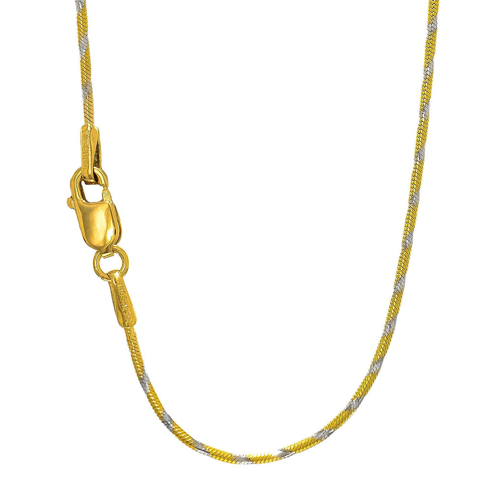 14k Solid 2 Tone Gold 1 mm Swirl Snake Chain Necklace 16" 18" 20" Lobster Claw Clasp - JewelStop1