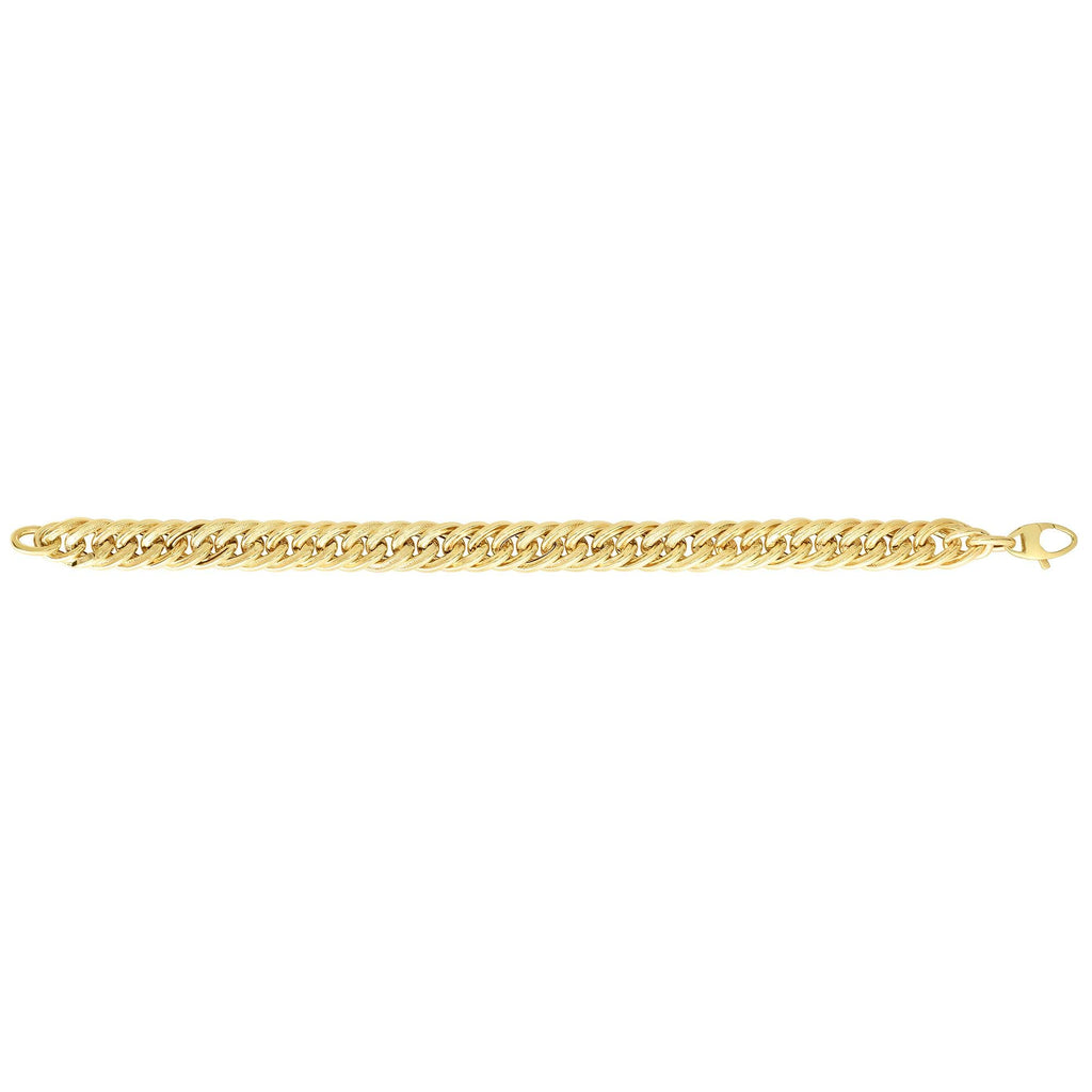 14K Yellow Gold Ridged Tube Fancy Curb Link Necklace, Lobster Clasp - JewelStop1