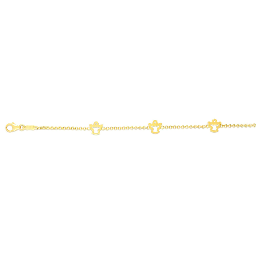 14K Yellow Gold Element:6x6mm Shiny Fancy Stationed Angel Bracelet Lobster Clasp - JewelStop1