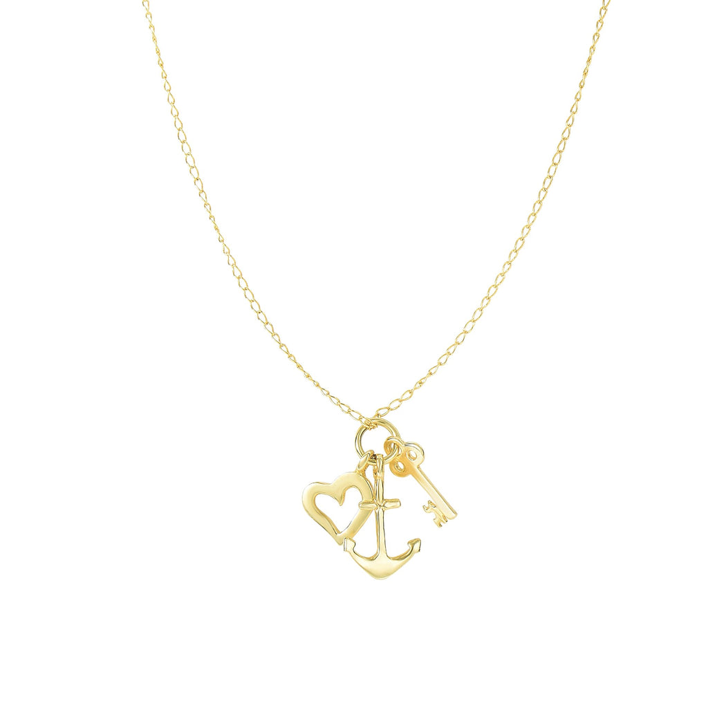14k Yellow Gold 7.3x15mm Shiny Small Key Anchor Heart Pendant Necklace - 18" - JewelStop1