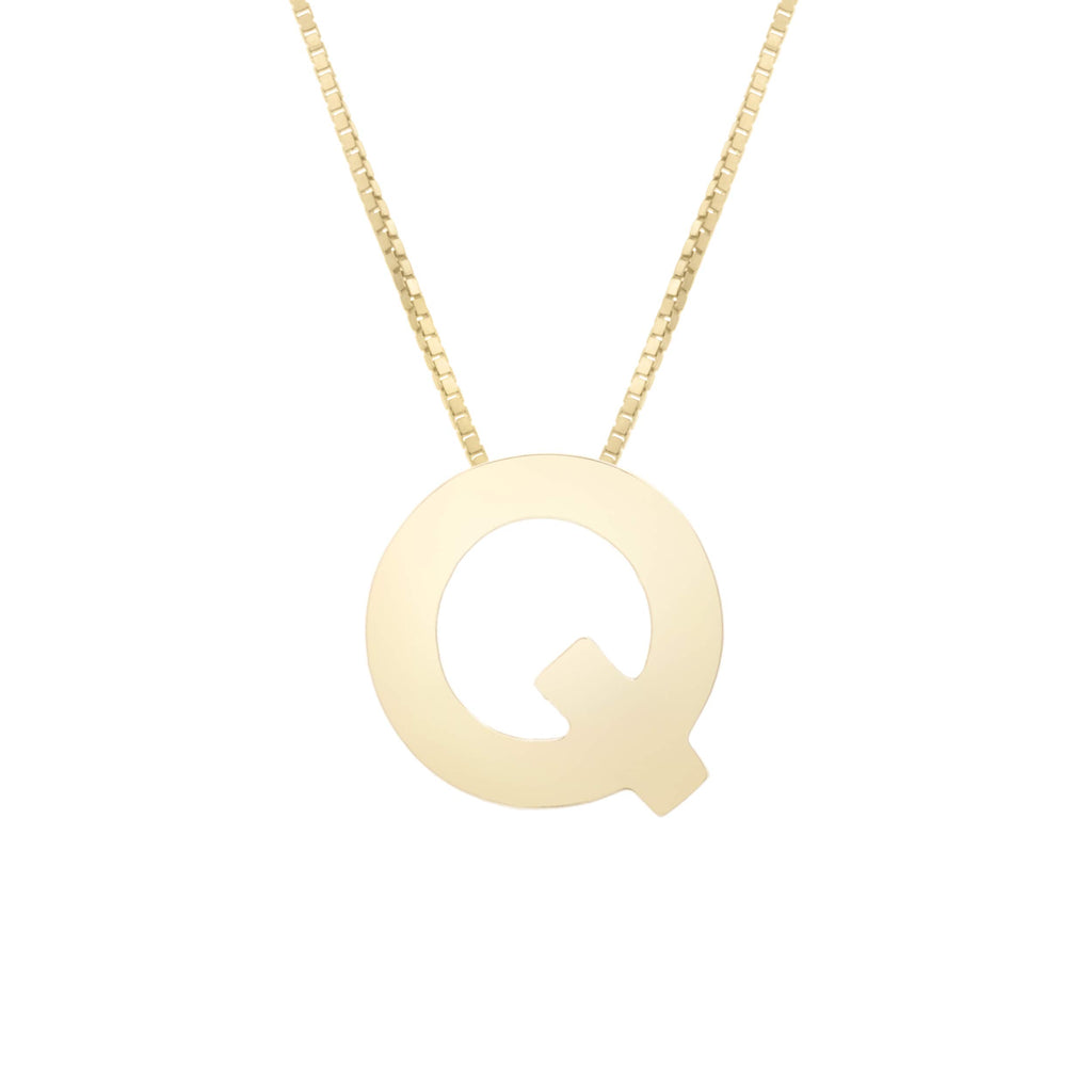 14k Yellow Gold 10x7mm Polished Initial-Q Necklace with Lobster Clasp 18" - JewelStop1