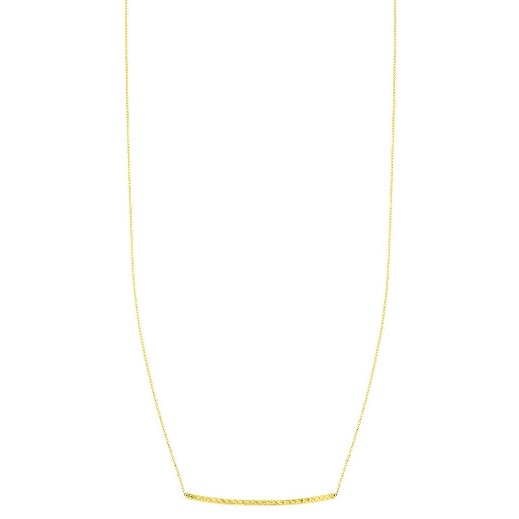 14k Yellow Gold Double Diamond-Cut Center Curved Bar on Link Necklace - 17" - JewelStop1